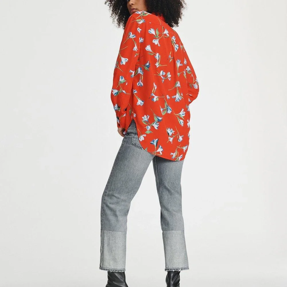 rag & bone Red Floral Blouse NWT size Medium Super soft shirt. Originally $395 - Picture 3 of 12